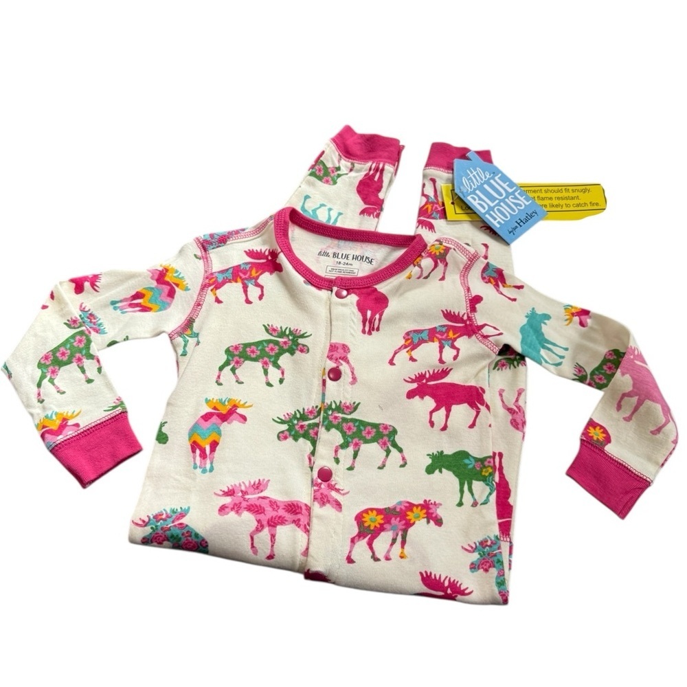 NWTS Hatley Pink and Cream Little Blue House one pc Pjs, union suit, 18-24 m
